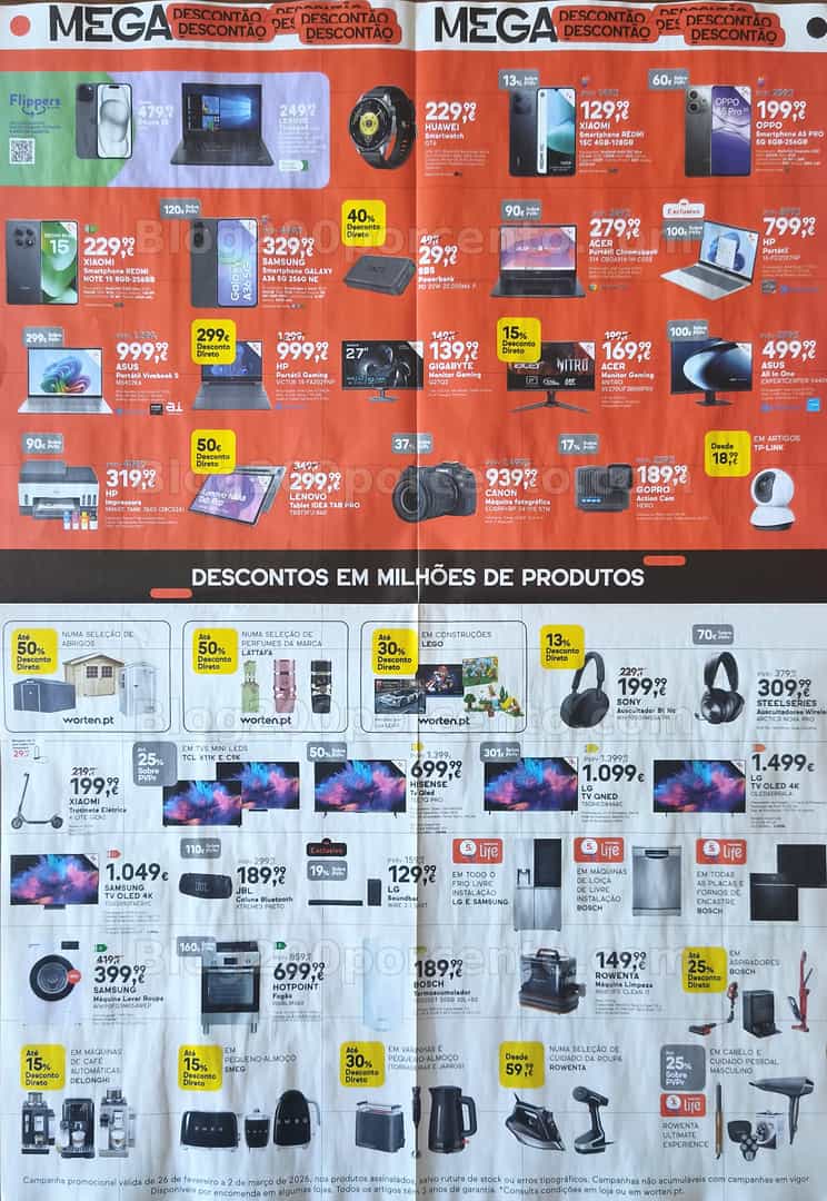 Antevisão Folheto WORTEN Mega Descontão Promoções de 26 fevereiro a 2 março