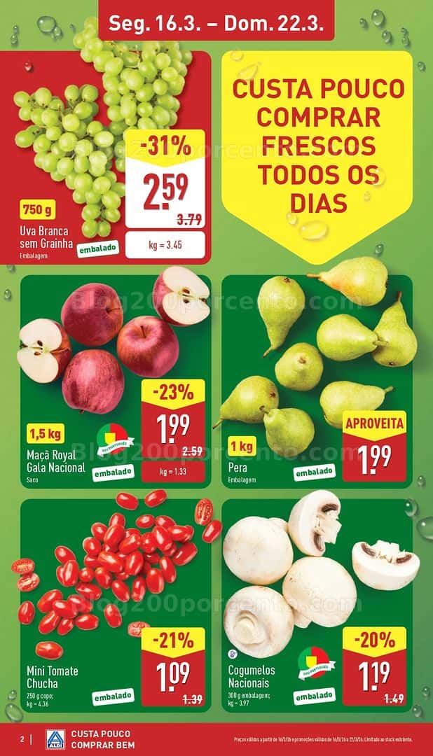 Antevisão Folheto ALDI Destaques em Frescos Promoções de 16 a 22 março