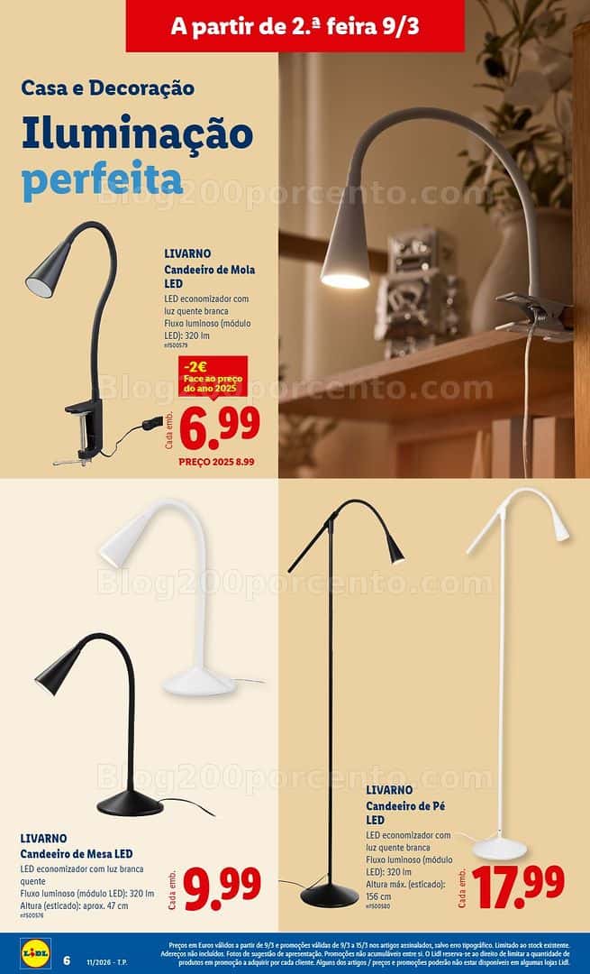 Antevisão Folheto LIDL Livarno Iluminação Promoções de 9 a 19 março