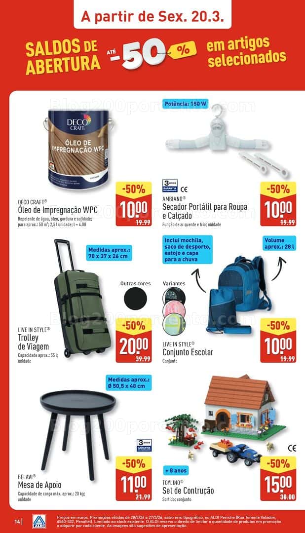 Antevisão Folheto ALDI Saldos Abertura Promoções de 20 a 27 março