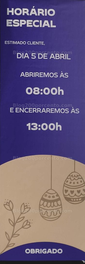 ALERTA - Horário de Domingo de Páscoa CONTINENTE - dia 5 abril