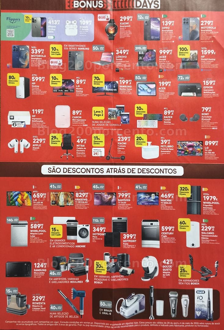 Antevisão Folheto WORTEN Bonus Days Promoções de 30 abril a 4 maio