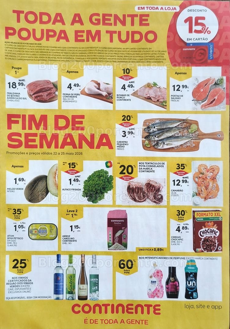 Antevisão Folheto CONTINENTE Promoções Fim de Semana - 22 a 25 maio