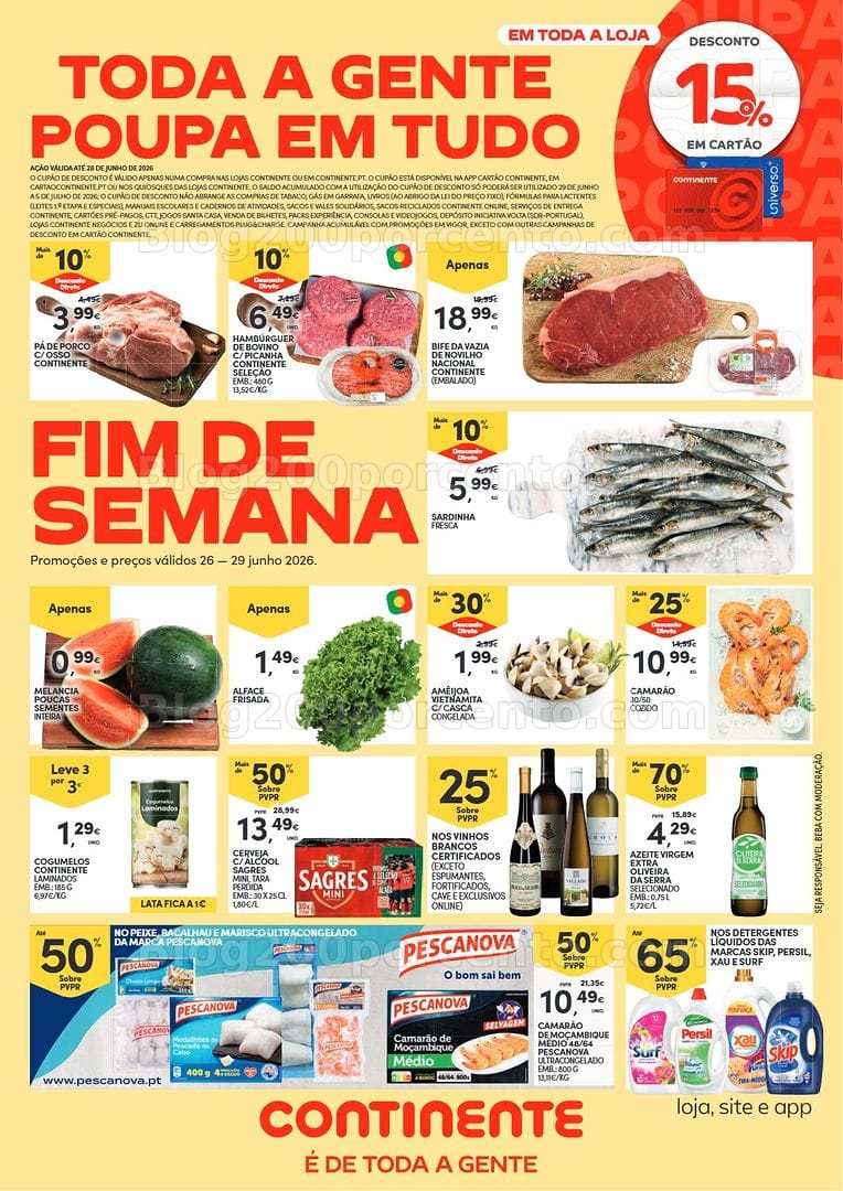 Antevisão Folheto CONTINENTE Promoções Fim de Semana - 26 a 29 junho