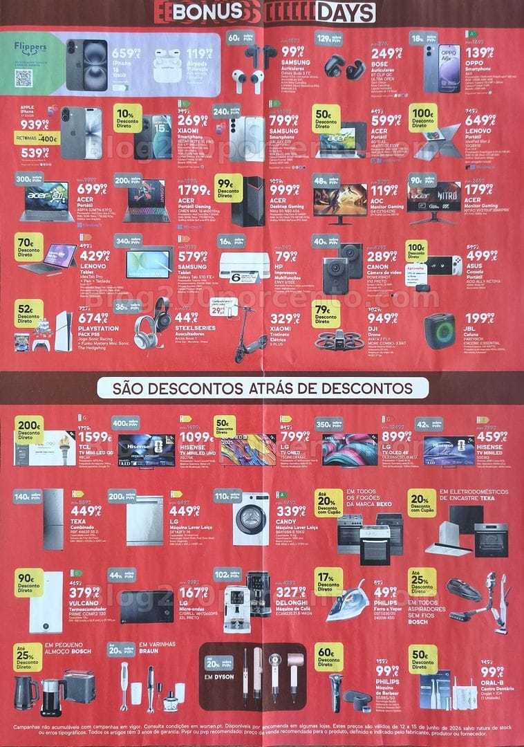 Antevisão Folheto WORTEN Bonus Days Promoções de 12 a 15 junho
