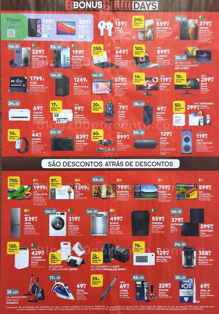 Antevisão Folheto WORTEN Bonus Days Promoções de 19 a 22 junho