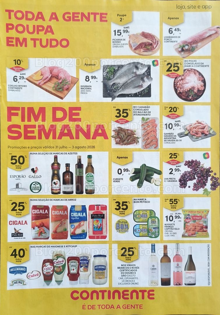 Antevisão Folheto CONTINENTE Promoções Fim de Semana - 31 julho a 3 agosto