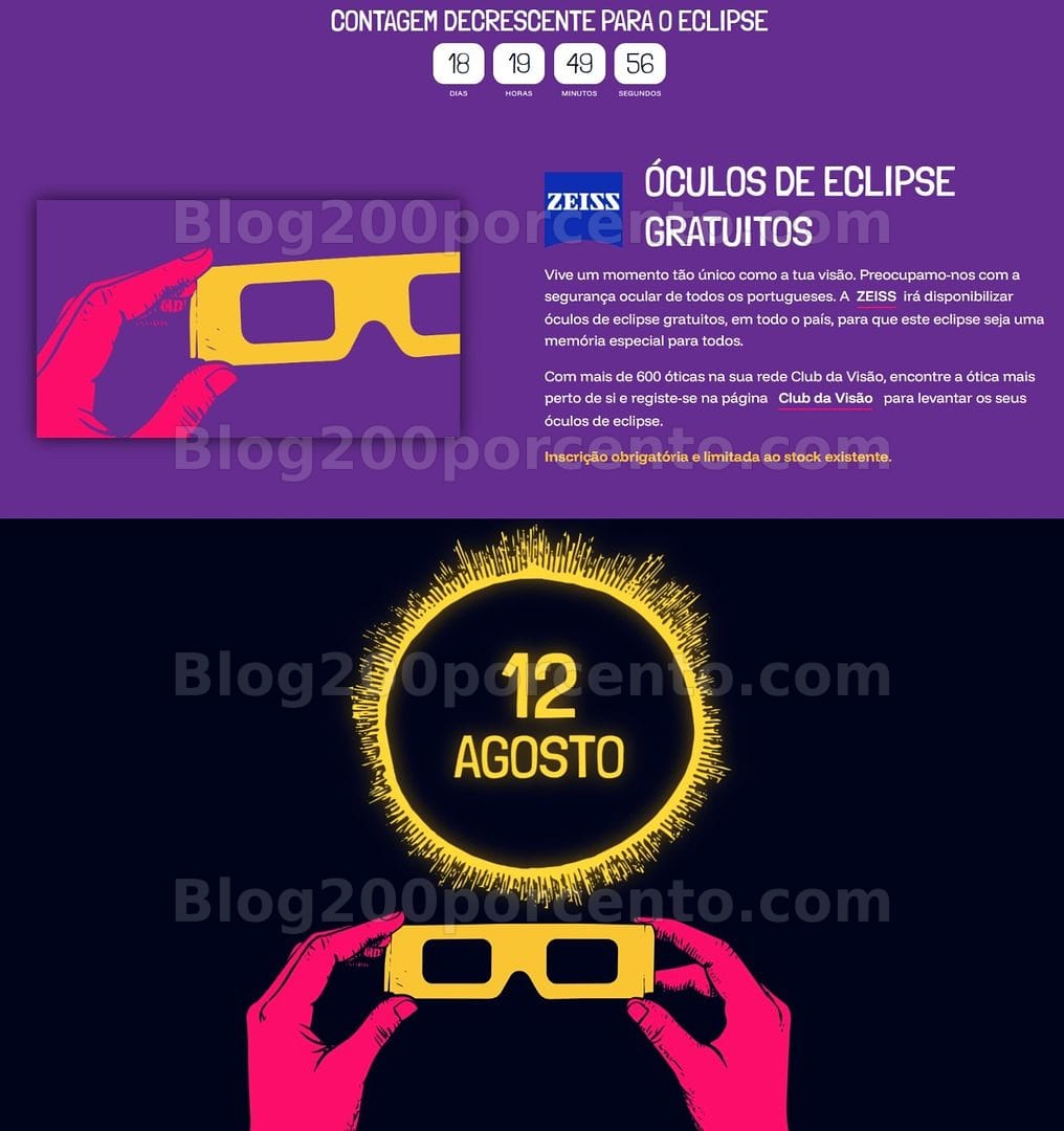 ALERTA 100% grátis - Consiga os seus óculos para ver o Eclipse de 12 agosto!