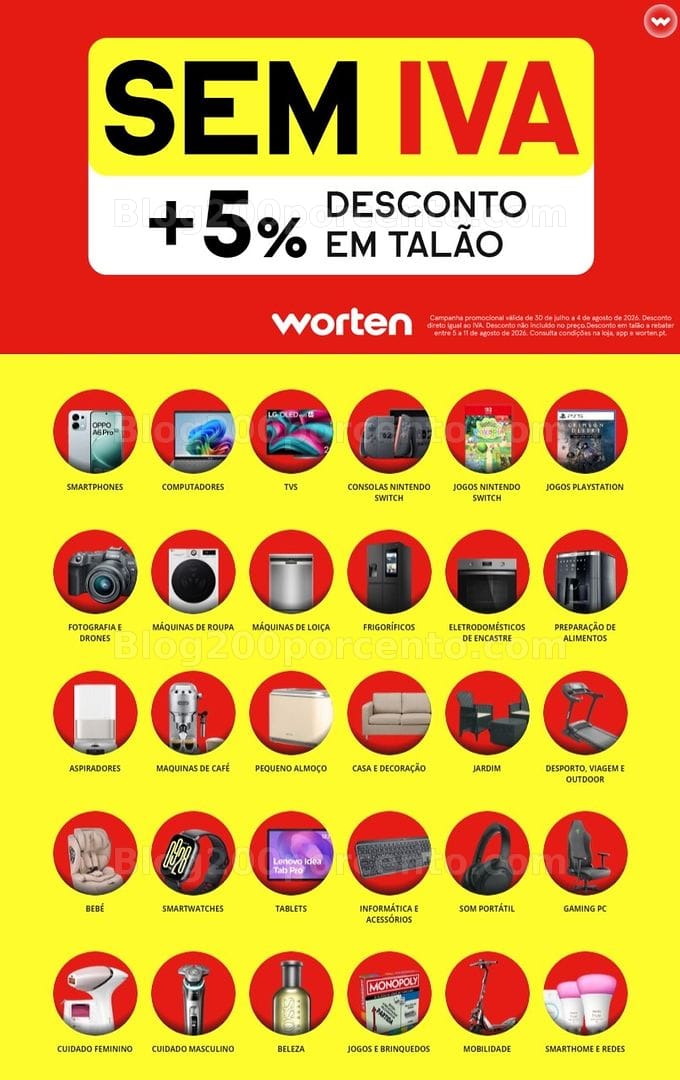 ALERTA - Oferta do Valor do Iva + 5% em talão WORTEN Promoções de 30 julho a 4 agosto