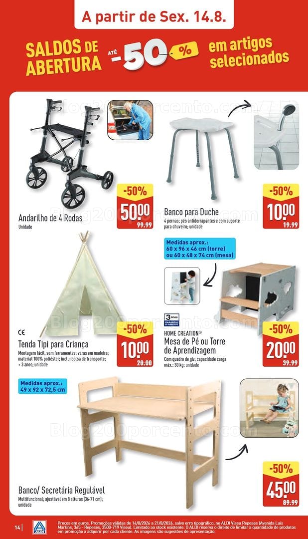 Antevisão Folheto ALDI Saldos Abertura Promoções de 14 a 21 agosto