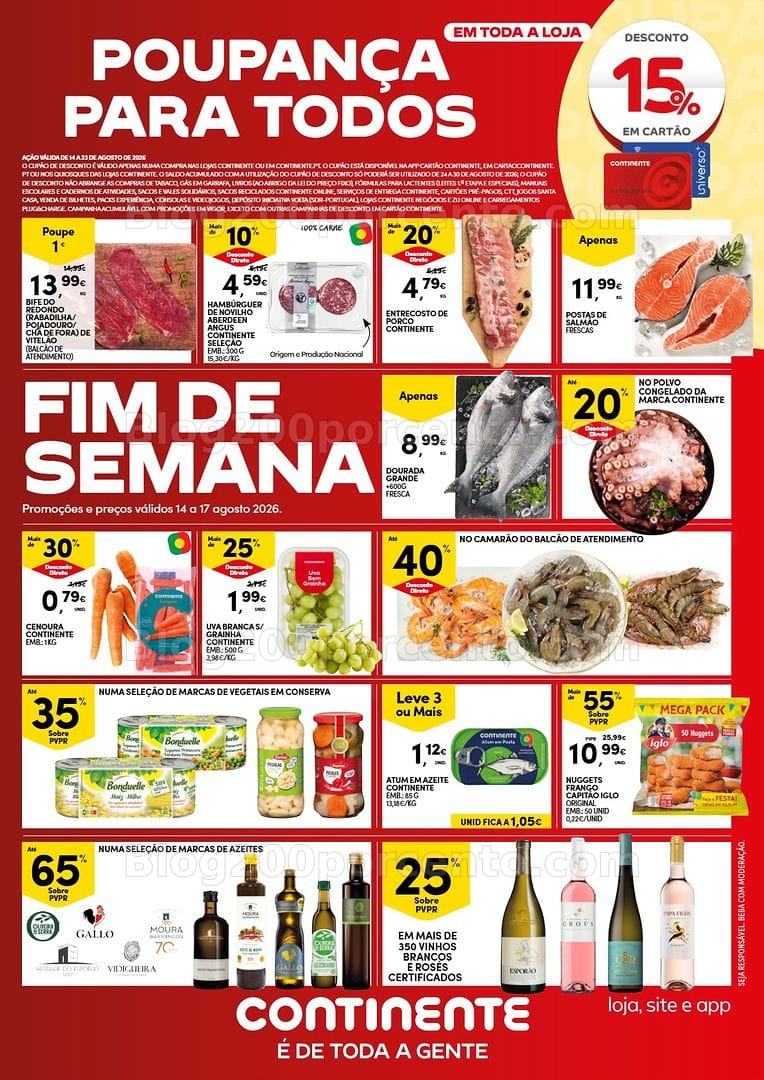 Antevisão Folheto CONTINENTE Promoções Fim de Semana - 14 a 17 agosto - Edição Digital
