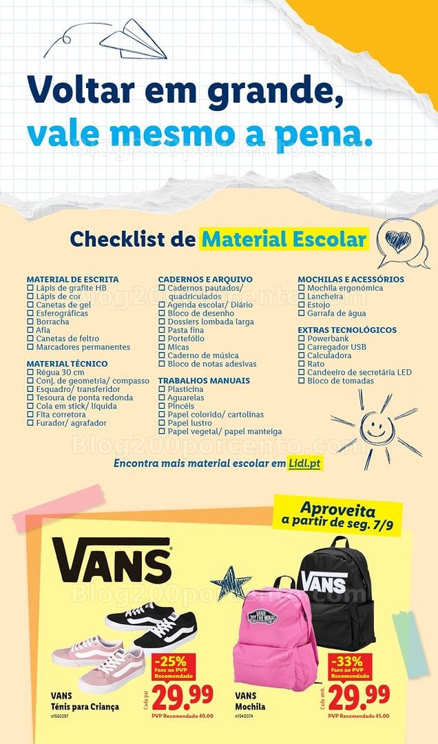 Antevisão Folheto LIDL Especial Regresso às Aulas Promoções a partir de 10 agosto e 7 setembro