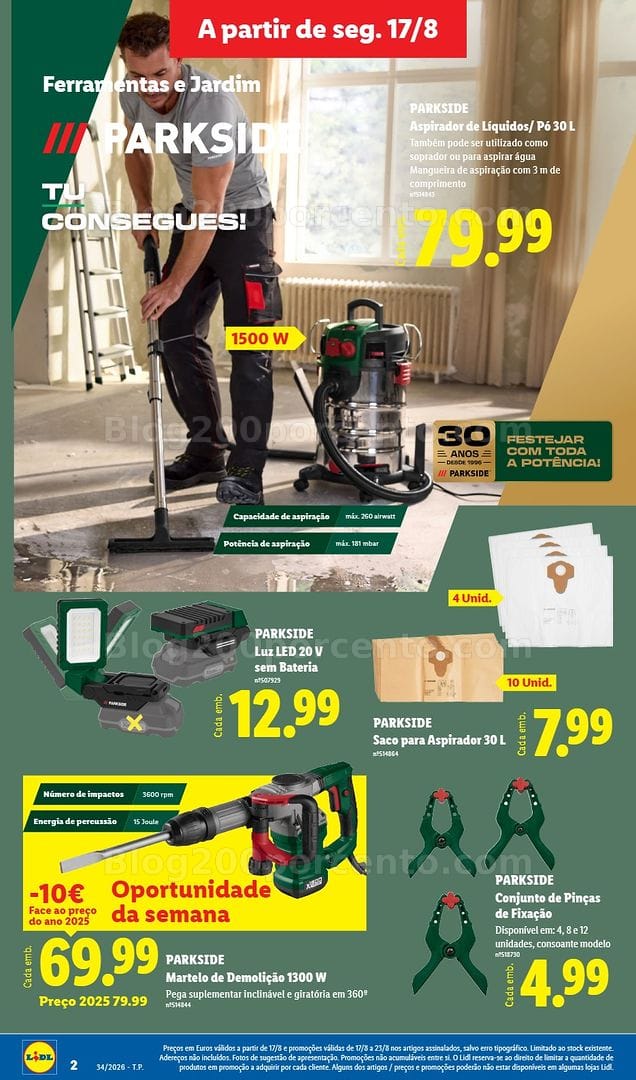 Antevisão Folheto LIDL Bazar Parkside Promoções de 17 a 23 agosto
