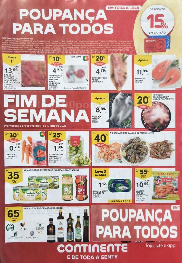Antevisão Folheto CONTINENTE Promoções Fim de Semana - 14 a 17 agosto