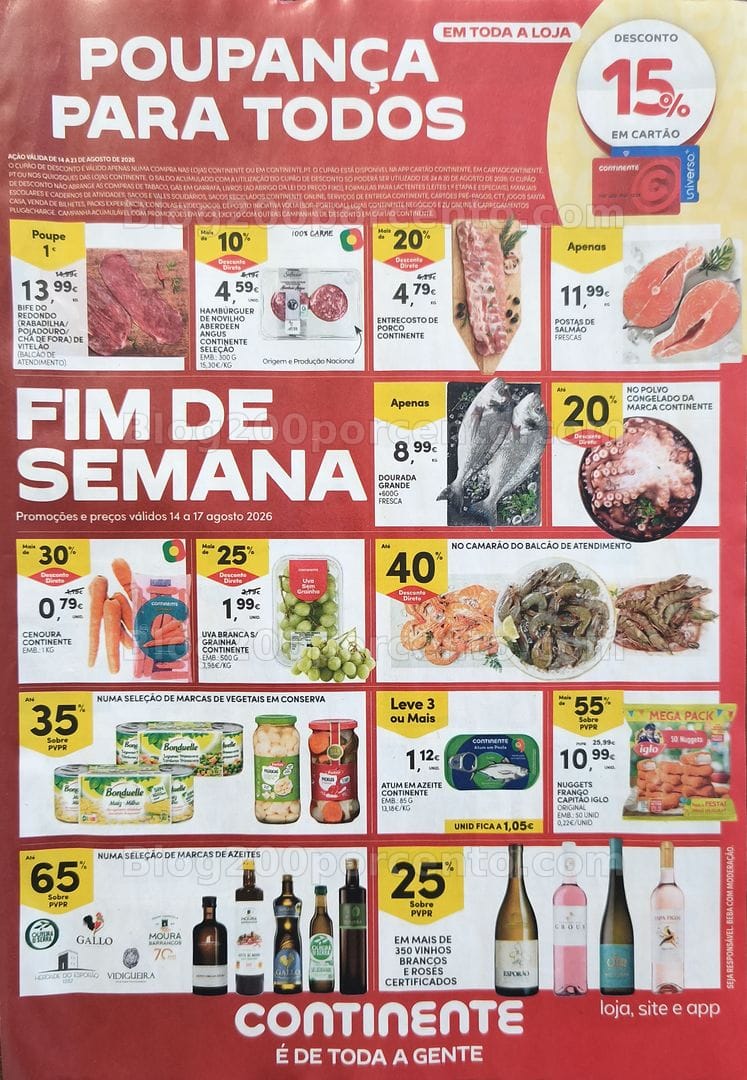 Antevisão Folheto CONTINENTE Promoções Fim de Semana - 14 a 17 agosto