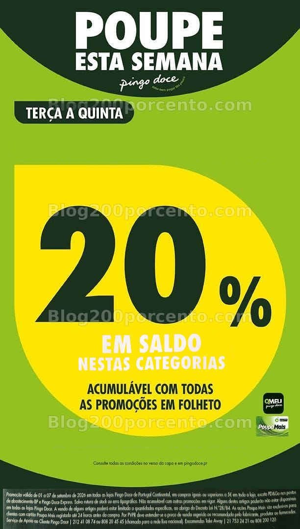 Antevisão Promoções PINGO DOCE 20% desconto de terça a quinta - 1 a 3 setembro