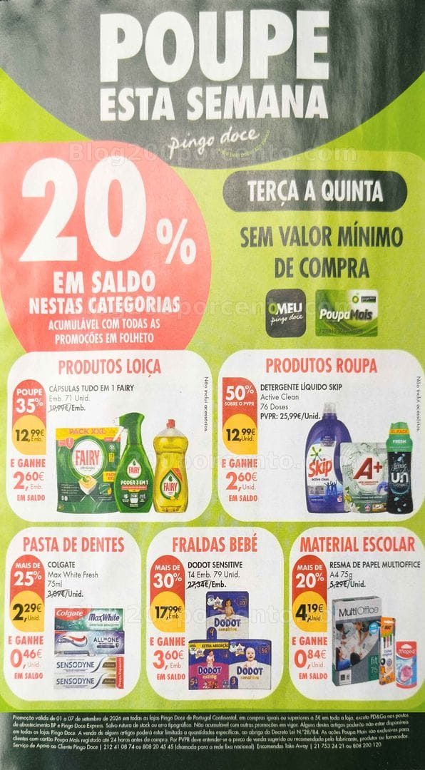 Antevisão Promoções PINGO DOCE 20% desconto de terça a quinta - 1 a 3 setembro