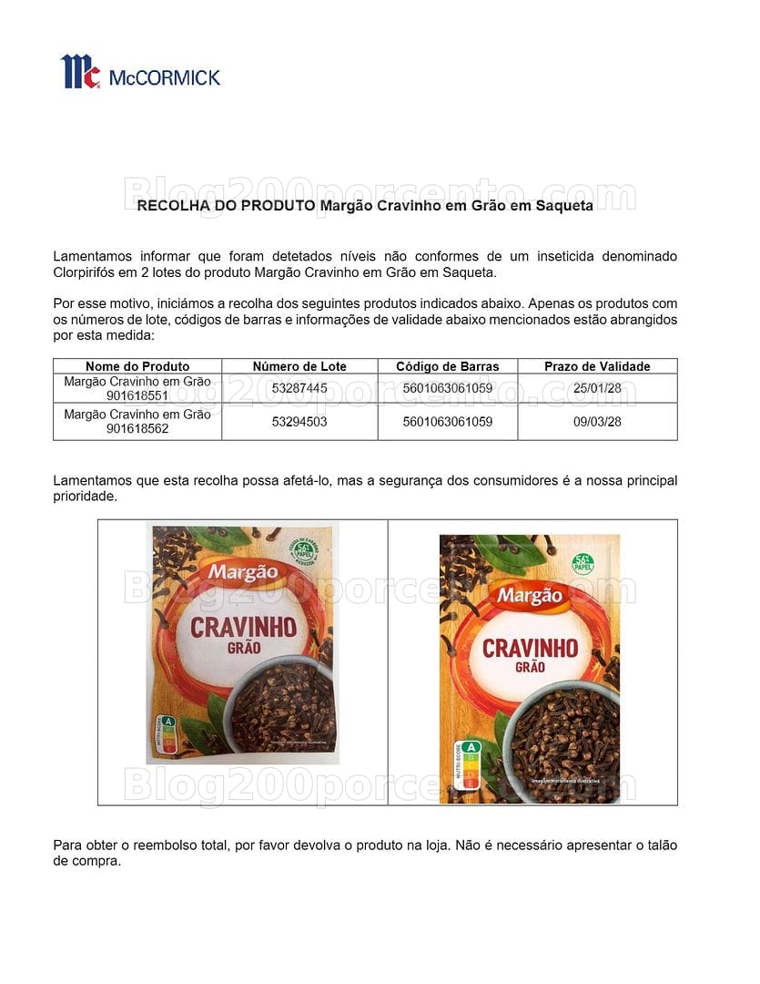 ALERTA - Recolha de Produto MARGÃO por presença de pesticida interdito na Europa
