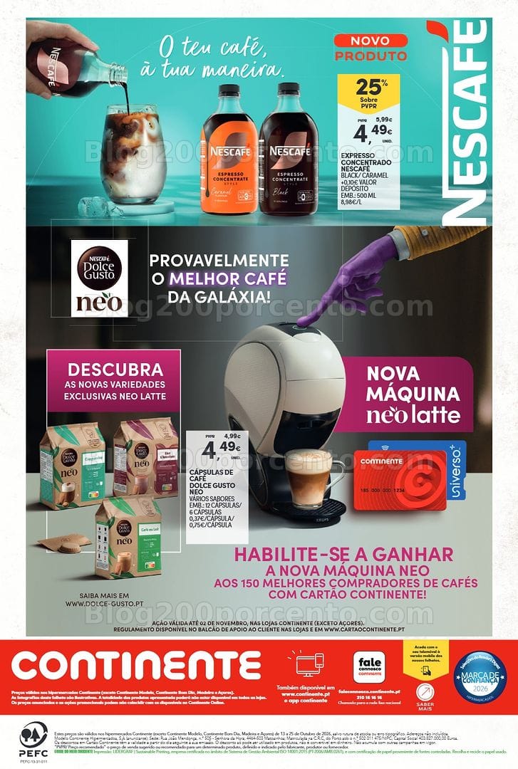 Antevisão Folheto CONTINENTE Bebidas Quentes Promoções de 13 a 25 outubro