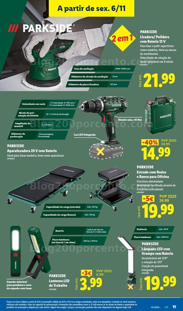 Antevisão Folheto LIDL Ferramentas Parkside Promoções Fim de Semana - 6 a 8 novembro