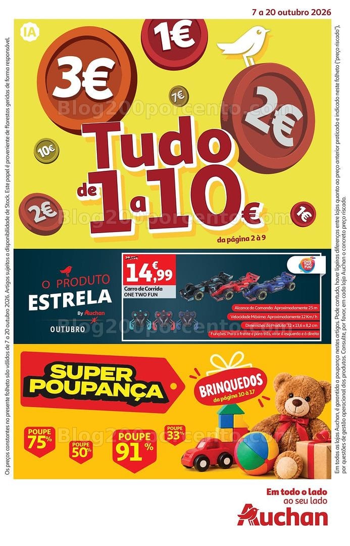 Antevisão Folheto AUCHAN Tudo de 1 a 10 euros - 7 a 20 outubro