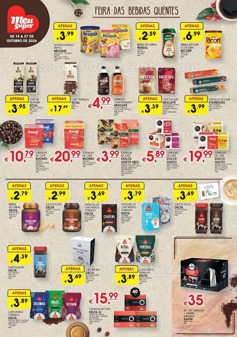 Antevisão Folheto MEU SUPER Bebidas Quentes Promoções de 15 a 27 outubro