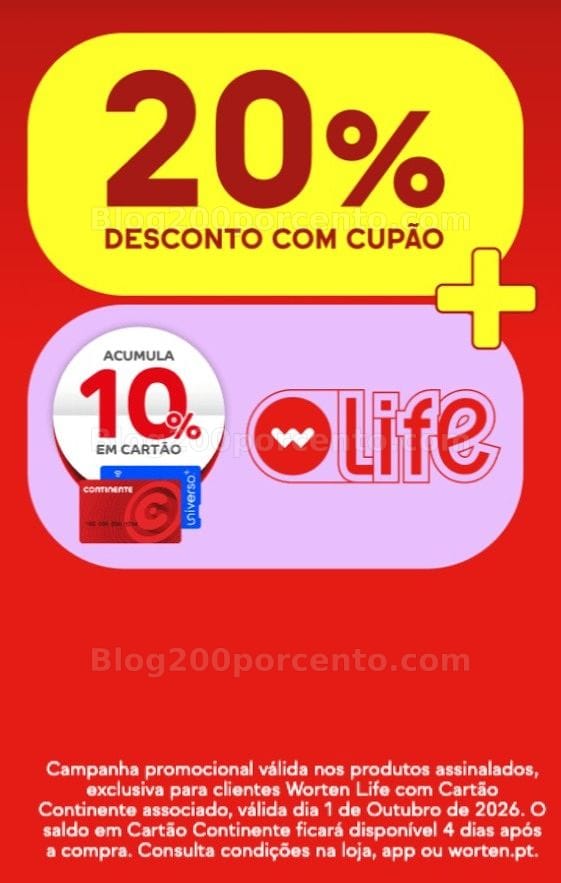 ALERTA WORTEN - Aproveita só hoje, 20% Desconto c/ cupão "POUPA20" + 10% em Cartão Continente!