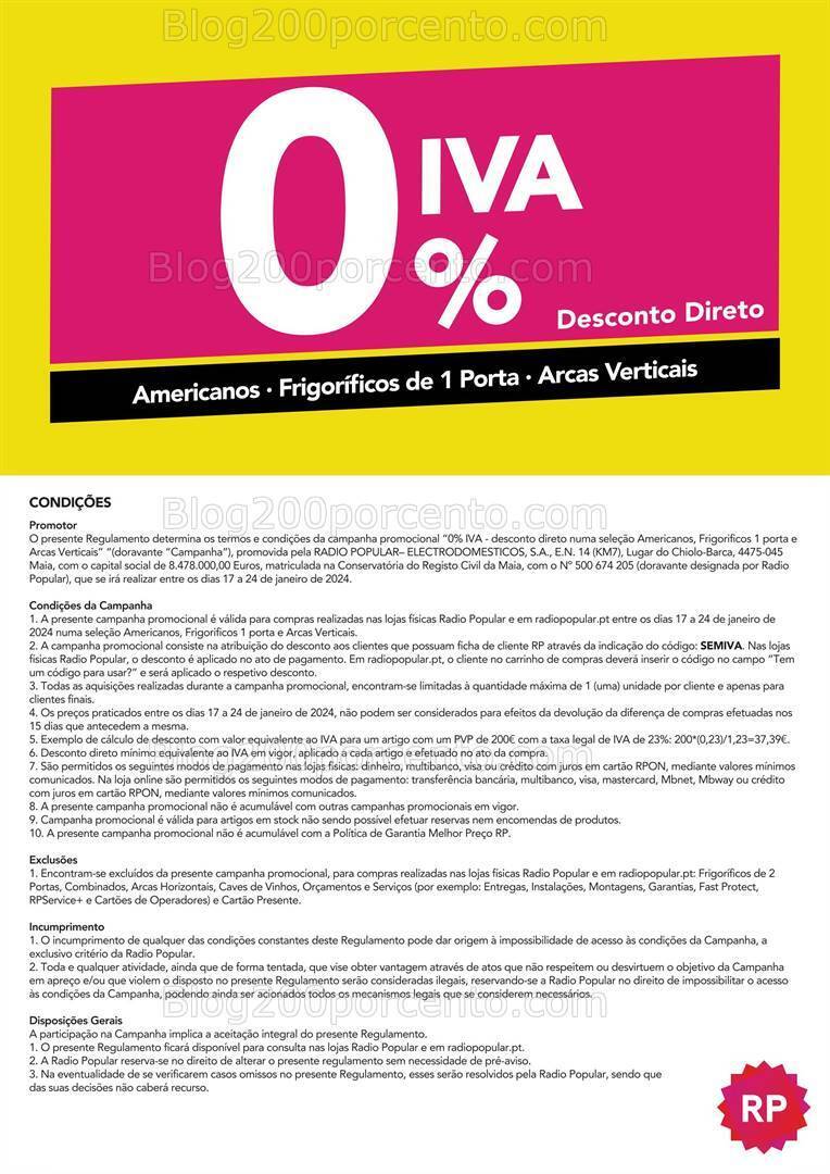 ALERTA - 0% de Iva RADIO POPULAR Promoções de 17 a 24 janeiro