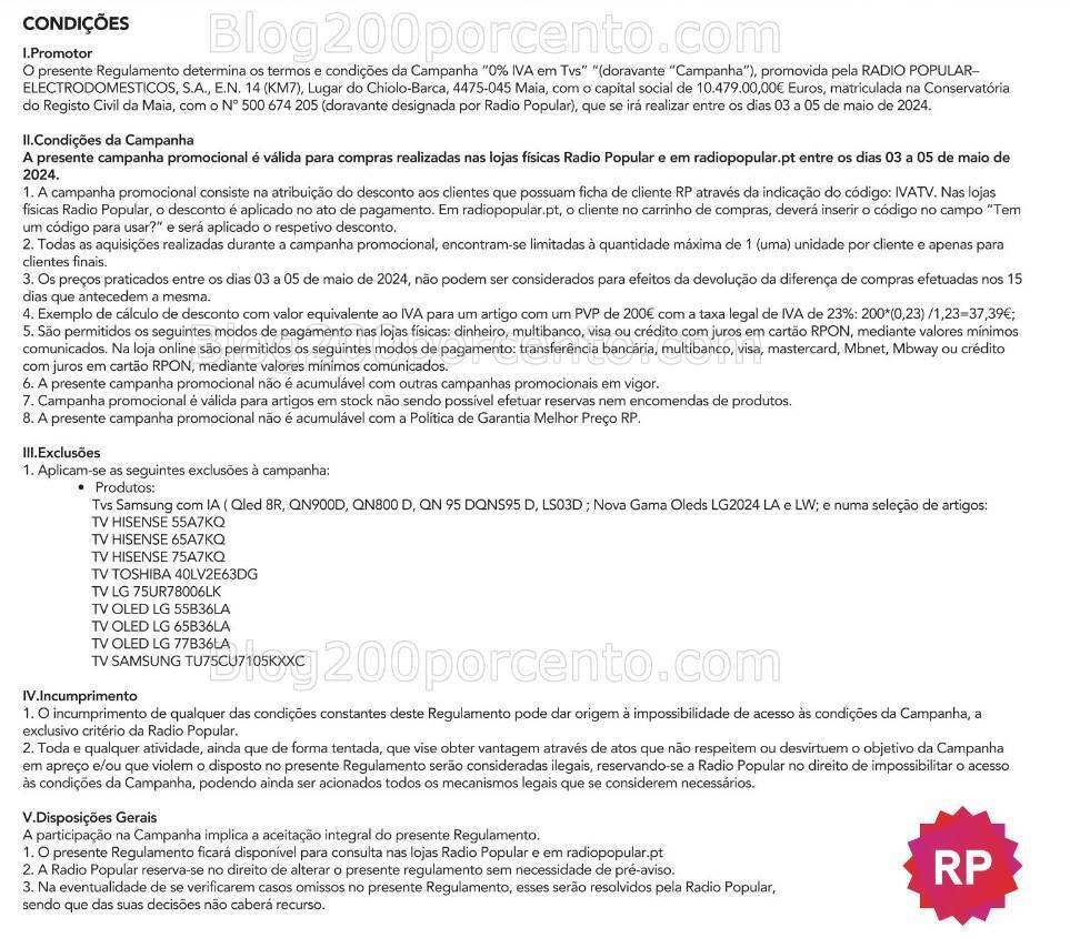 ALERTA - Iva 0% na RADIO POPULAR Promoções Fim de Semana - 3 a 5 maio