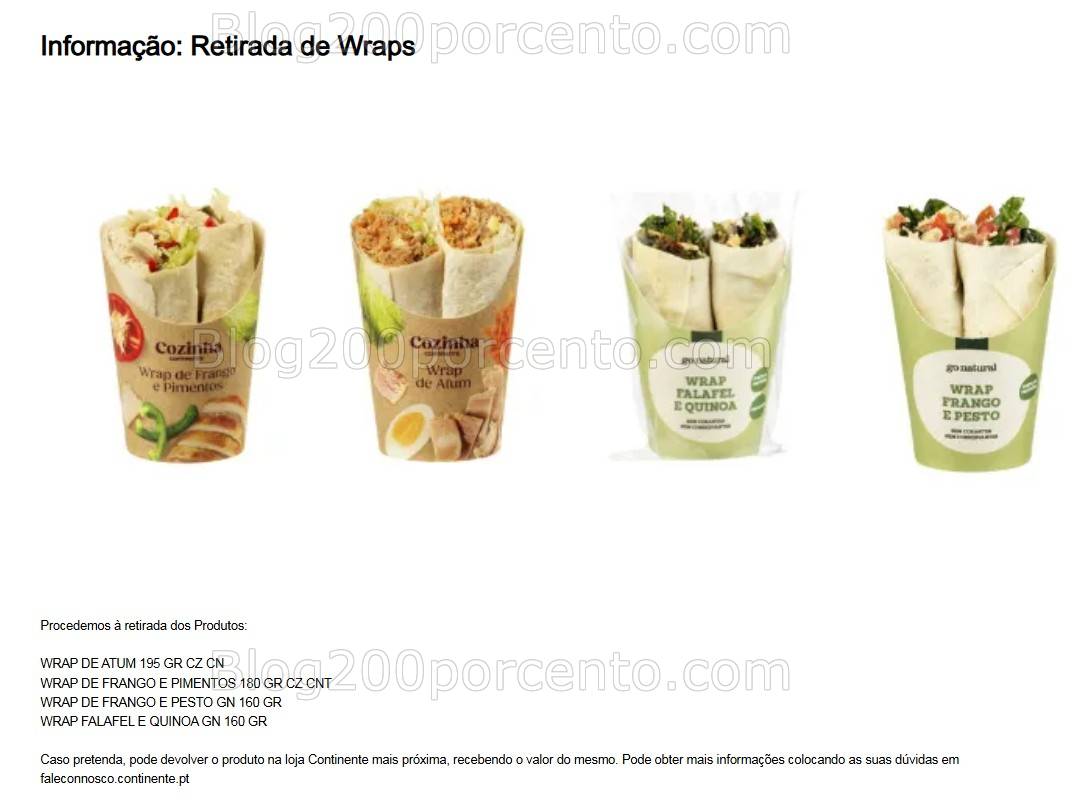ALERTA - Retirada de Produto CONTINENTE Wraps - devolva num Continente Próximo!