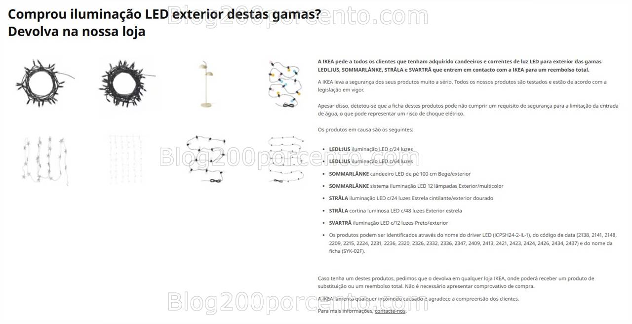 ALERTA - Recolha de artigos IKEA Iluminação LED