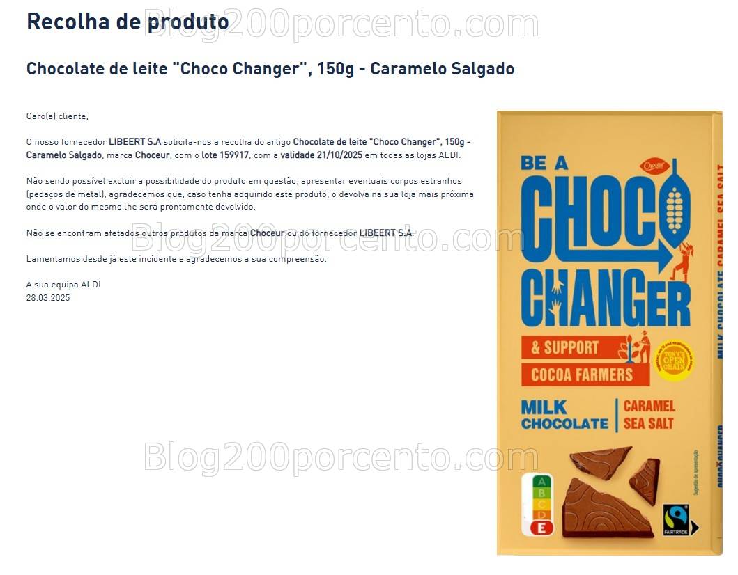 ALERTA - Recolha de Chocolate ALDI Choco Changer - Caramelo Salgado