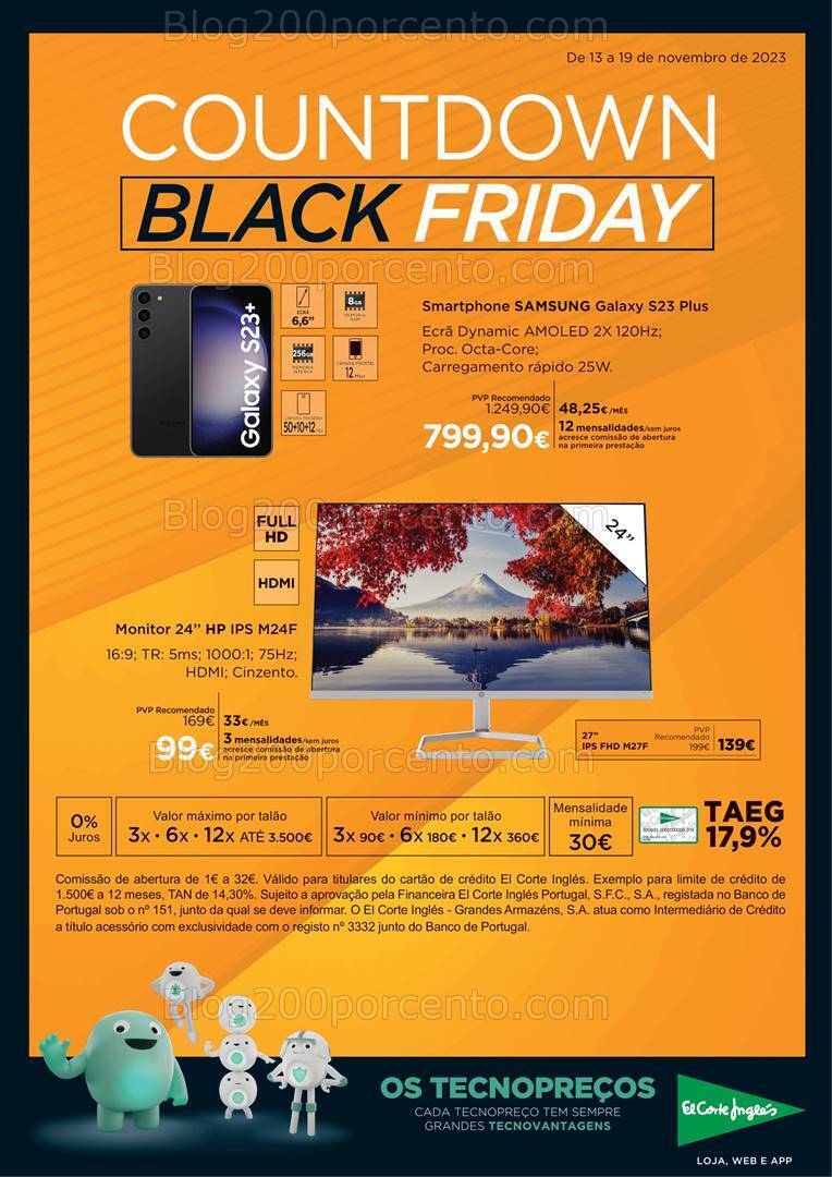 Antevisão Folheto EL CORTE INGLÉS Countdown Black Friday Promoções de 13 a 19 novembro