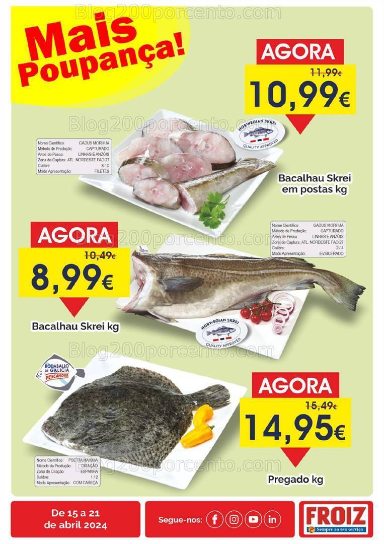 Antevisão Folheto FROIZ Supermercado Promoções de 15 a 21 abril