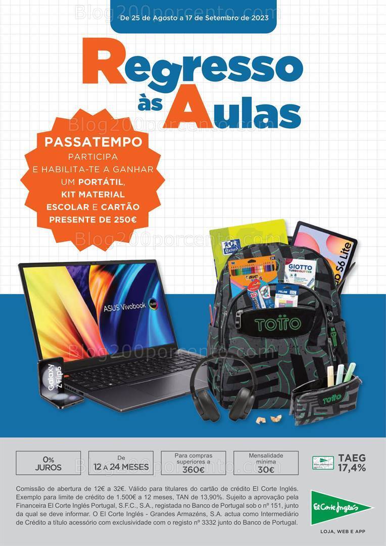 Antevisão Folheto EL CORTE INGLÉS Regresso às Aulas Promoções de 25 agosto a 17 setembro