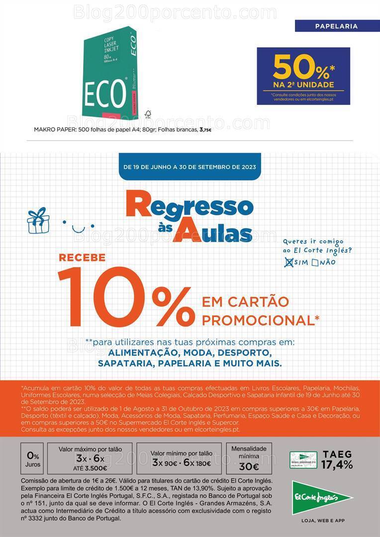 Antevisão Folheto EL CORTE INGLÉS Regresso às Aulas Promoções de 25 agosto a 17 setembro