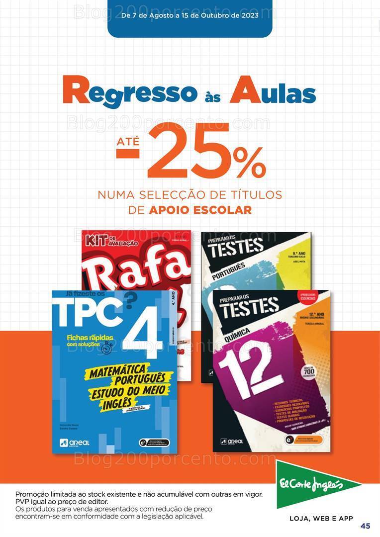 Antevisão Folheto EL CORTE INGLÉS Regresso às Aulas Promoções de 25 agosto a 17 setembro