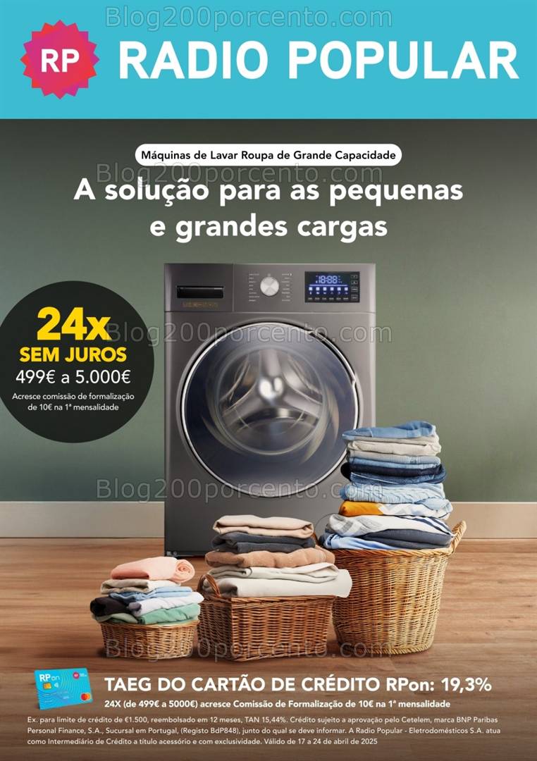 Antevisão Folheto RADIO POPULAR Especial Máquinas Lavar Promoções de 17 a 24 abril