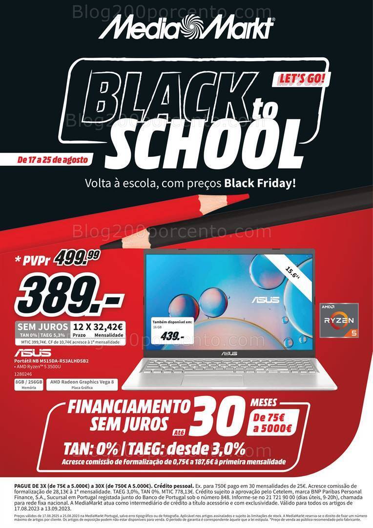 Antevisão Folheto MEDIA MARKT Black to School Promoções de 17 a 25 agosto