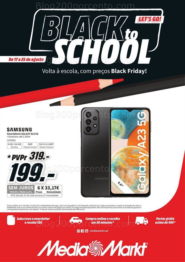 Antevisão Folheto MEDIA MARKT Black to School Promoções de 17 a 25 agosto