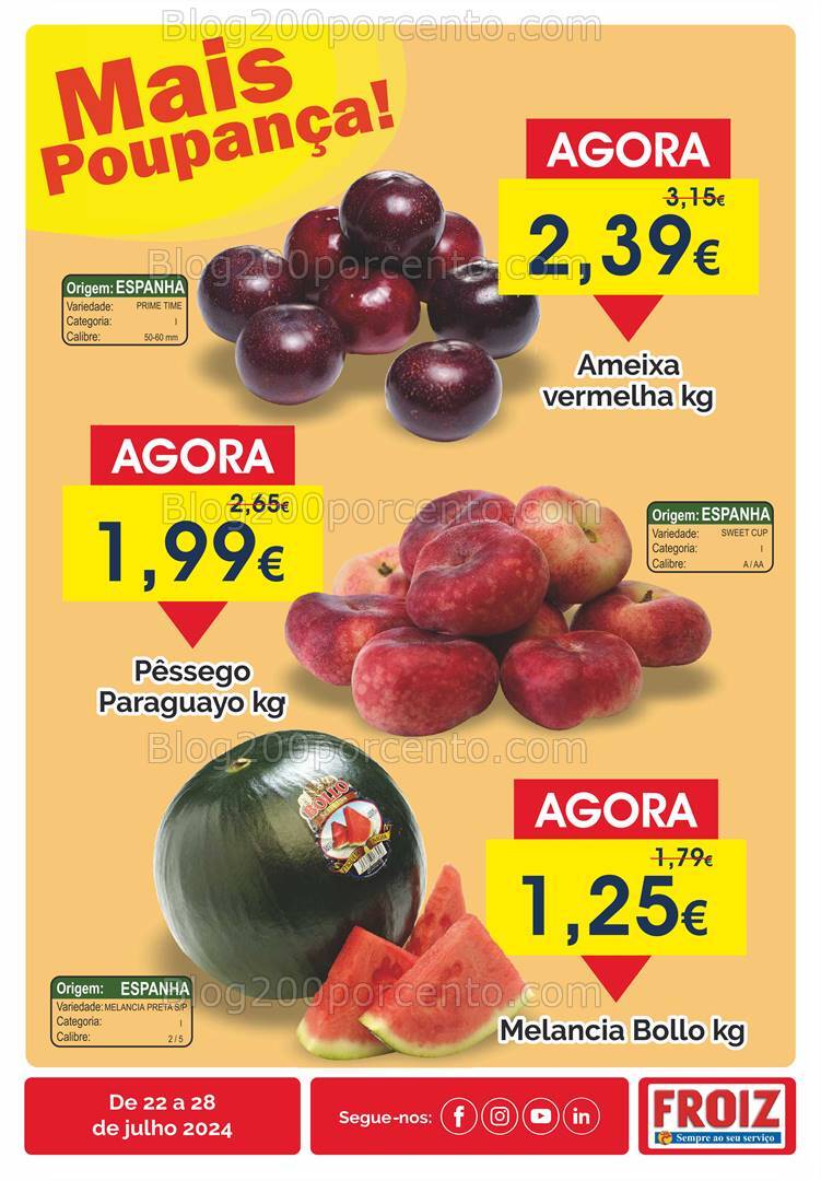 Antevisão Folheto FROIZ Promoções de 22 a 28 julho