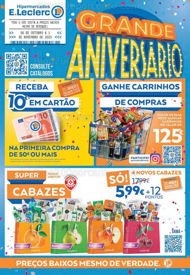 Antevisão Folheto E-LECLERC Aniversário Promoções de 26 outubro a 1 novembro