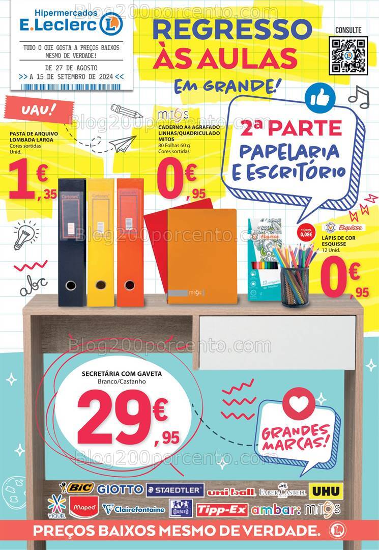 Antevisão Folheto E-LECLERC Regresso às Aulas Promoções 27 agosto a 15 setembro