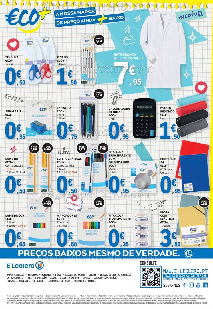Antevisão Folheto E-LECLERC Regresso às Aulas Promoções 27 agosto a 15 setembro