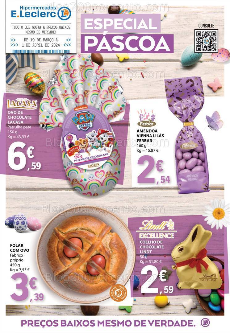 Antevisão Folheto E-LECLERC Especial Páscoa Promoções de 19 março a 1 abril