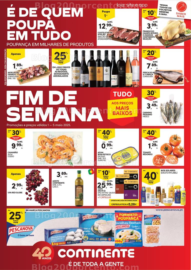 Antevisão Folheto CONTINENTE Promoções Fim de Semana - 1 a 5 maio