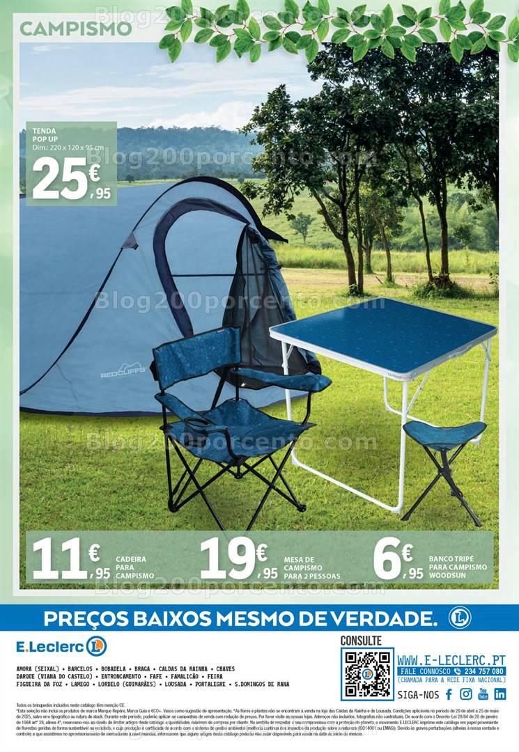Antevisão Folheto E-LECLERC Ar Livre Promoções de 29 abril a 25 maio campismo