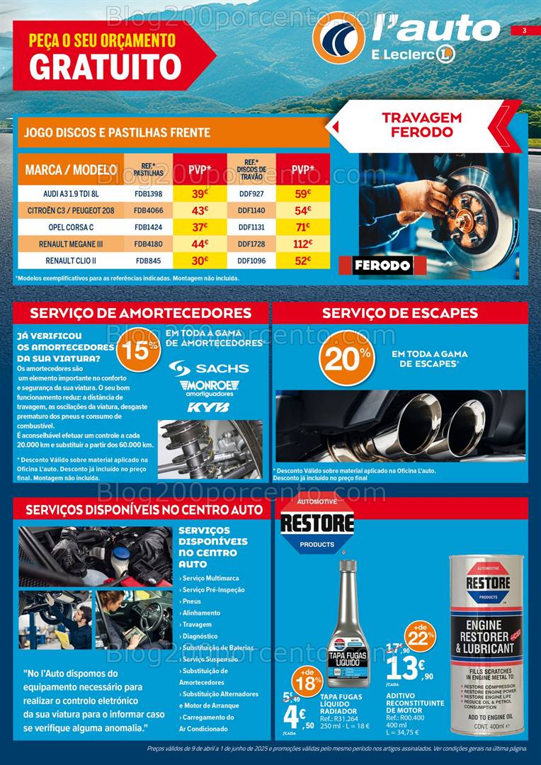 Antevisão Folheto E-LECLERC Auto Promoções de 9 abril a 1 junho
