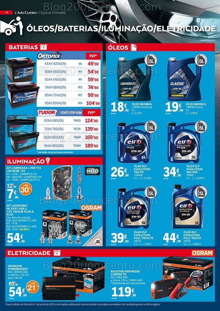 Antevisão Folheto E-LECLERC Auto Promoções de 9 abril a 1 junho