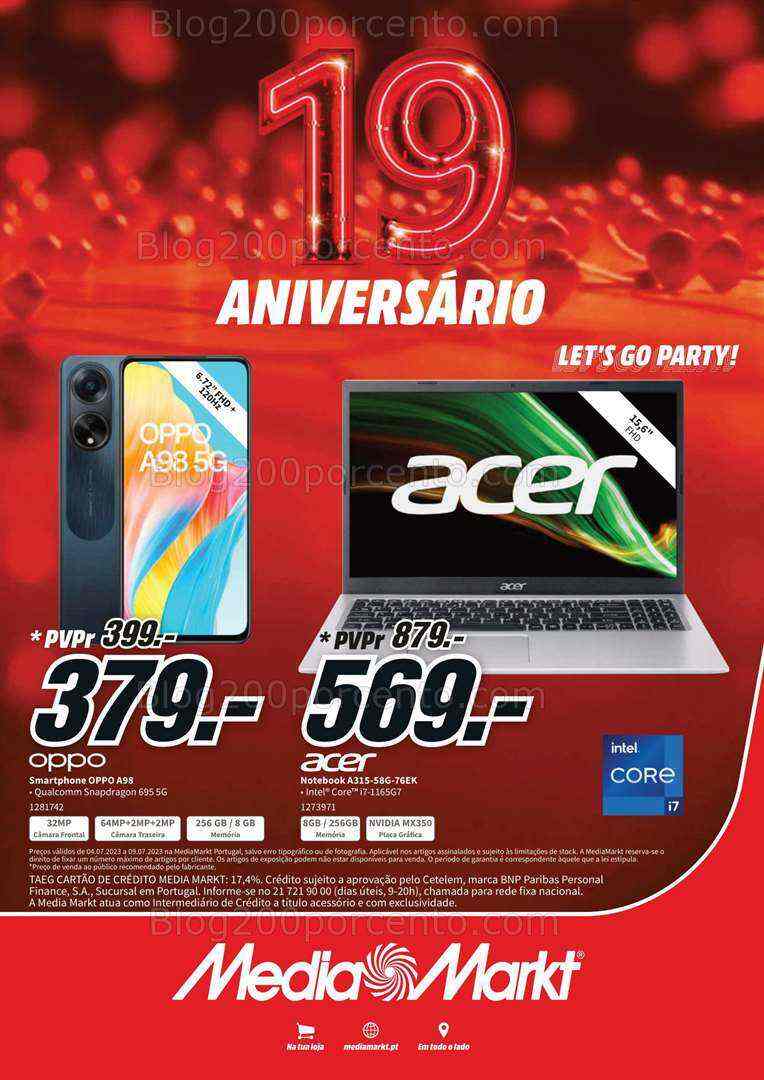 Antevisão Folheto MEDIA MARKT 19º Aniversário Promoções de 4 a 9 julho